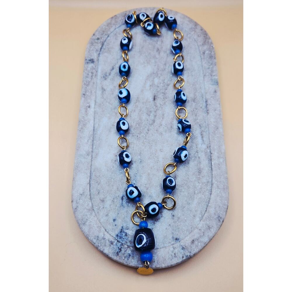 VTG Glass Talisman Evil Eye Glass Bead Necklace Pre-Loved